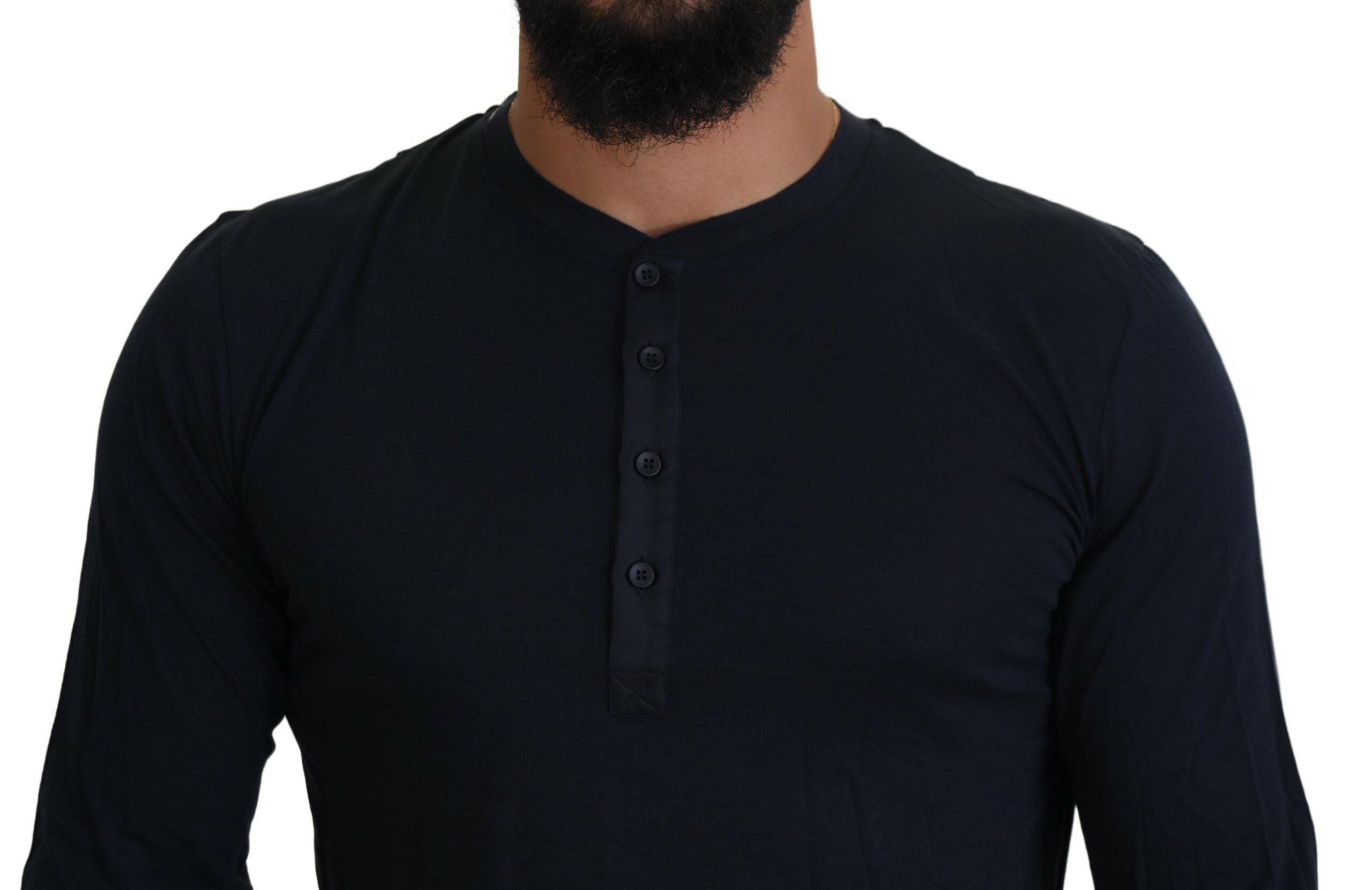 Dolce &amp; Gabbana Blue Cotton Button Crewneck Pullover Sweater