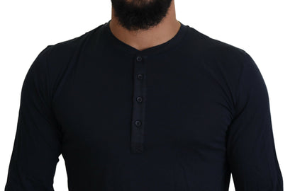 Dolce &amp; Gabbana Blue Cotton Button Crewneck Pullover Sweater