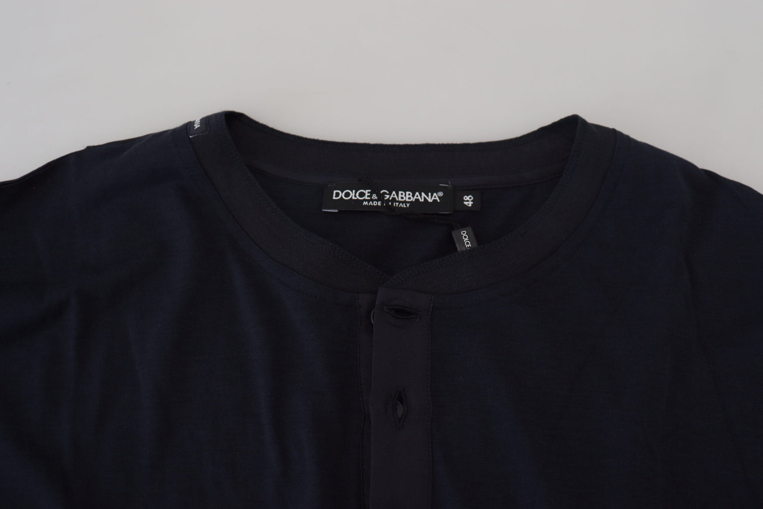 Dolce &amp; Gabbana Blue Cotton Button Crewneck Pullover Sweater