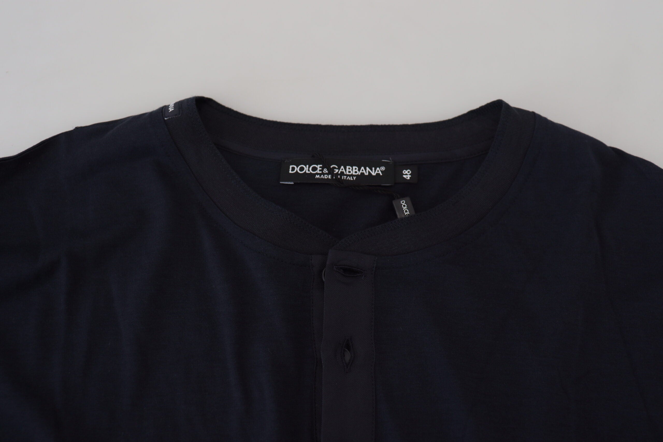 Dolce &amp; Gabbana Blue Cotton Button Crewneck Pullover Sweater
