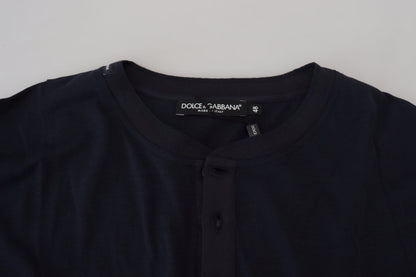 Dolce &amp; Gabbana Blue Cotton Button Crewneck Pullover Sweater