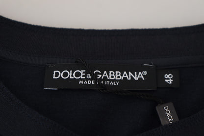 Dolce &amp; Gabbana Blue Cotton Button Crewneck Pullover Sweater