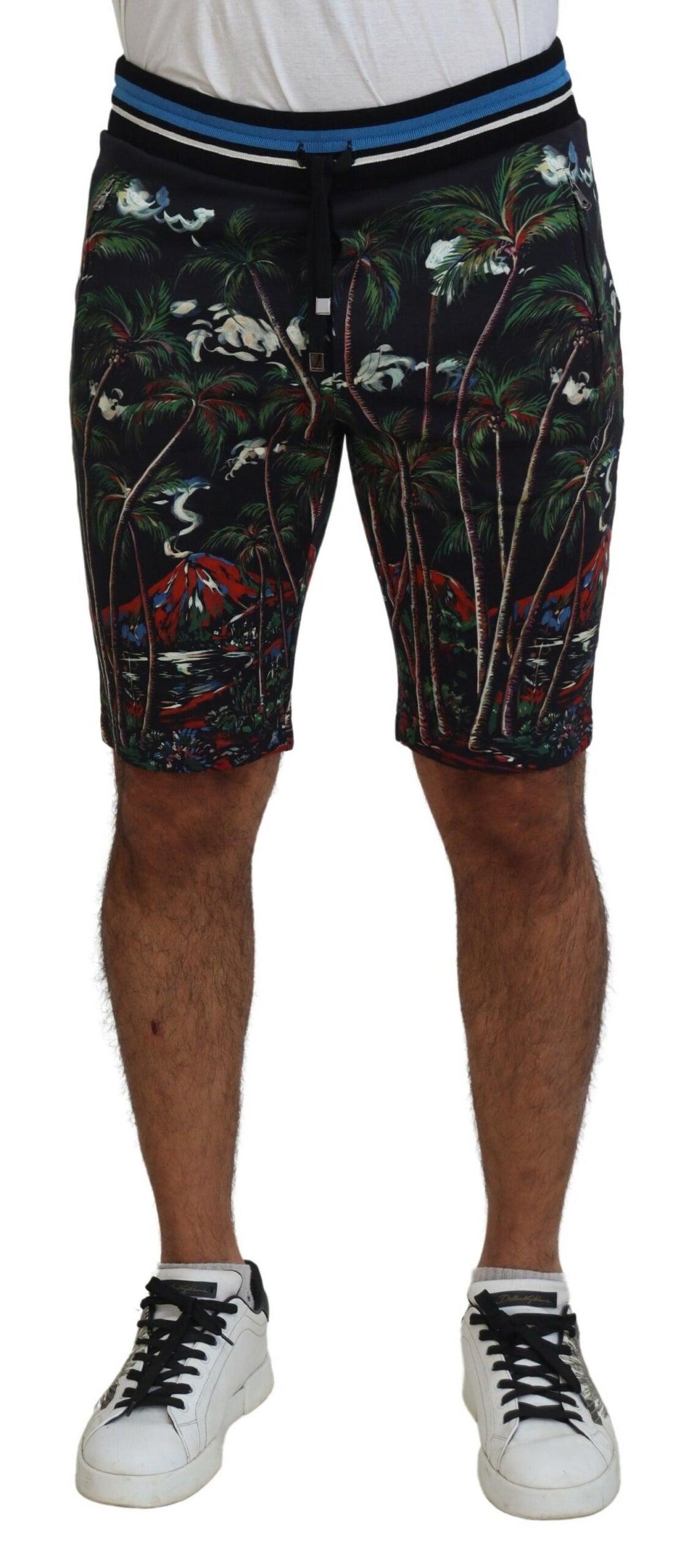 Dolce &amp;amp; Gabbana svarta bomullsshorts med vulkantryck