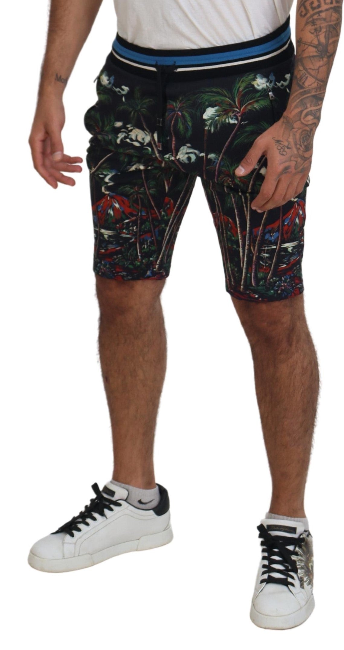 Dolce &amp; Gabbana Black Cotton Volcano Print Casual Shorts