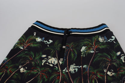 Dolce &amp; Gabbana Black Cotton Volcano Print Casual Shorts