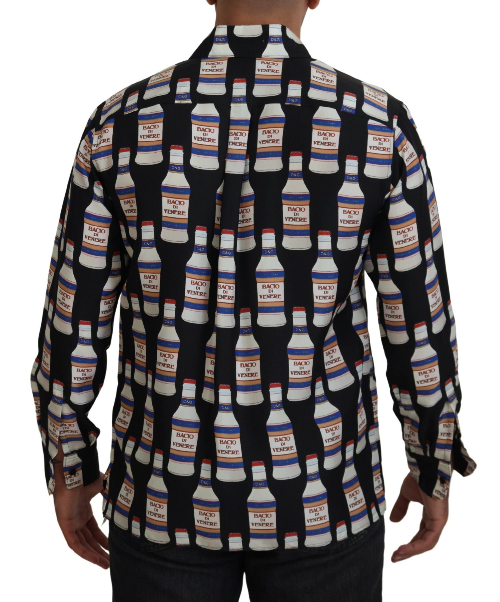 Dolce &amp;amp; Gabbana Svart Sidenmönstrad Krage Herrskjorta Casual