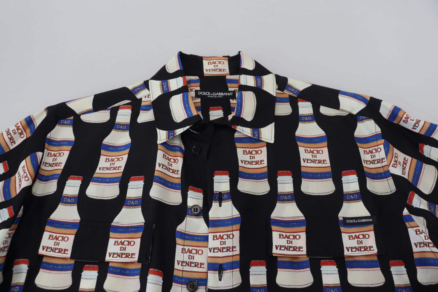 Dolce &amp;amp; Gabbana Svart Sidenmönstrad Krage Herrskjorta Casual