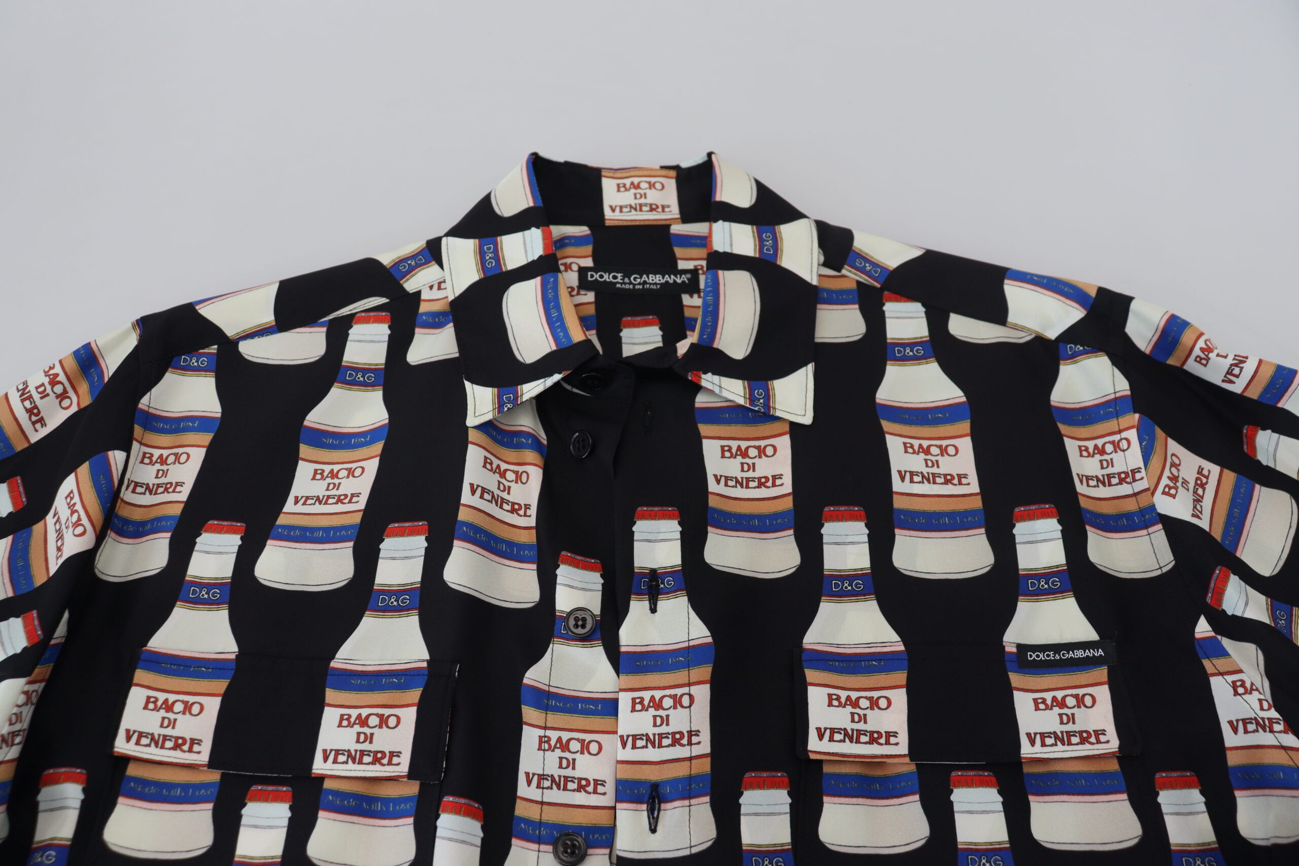 Dolce &amp;amp; Gabbana Svart Sidenmönstrad Krage Herrskjorta Casual
