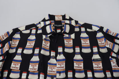 Dolce &amp;amp; Gabbana Svart Sidenmönstrad Krage Herrskjorta Casual