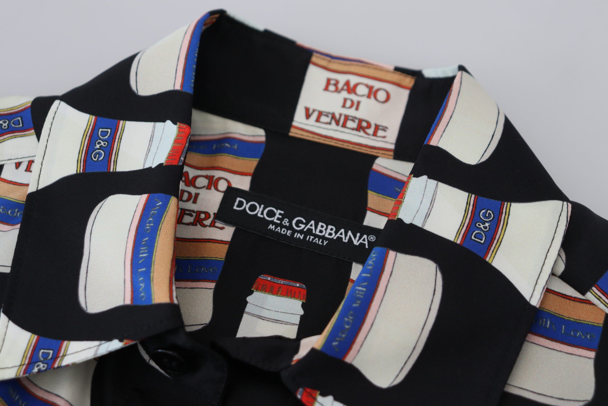 Dolce &amp;amp; Gabbana Svart Sidenmönstrad Krage Herrskjorta Casual