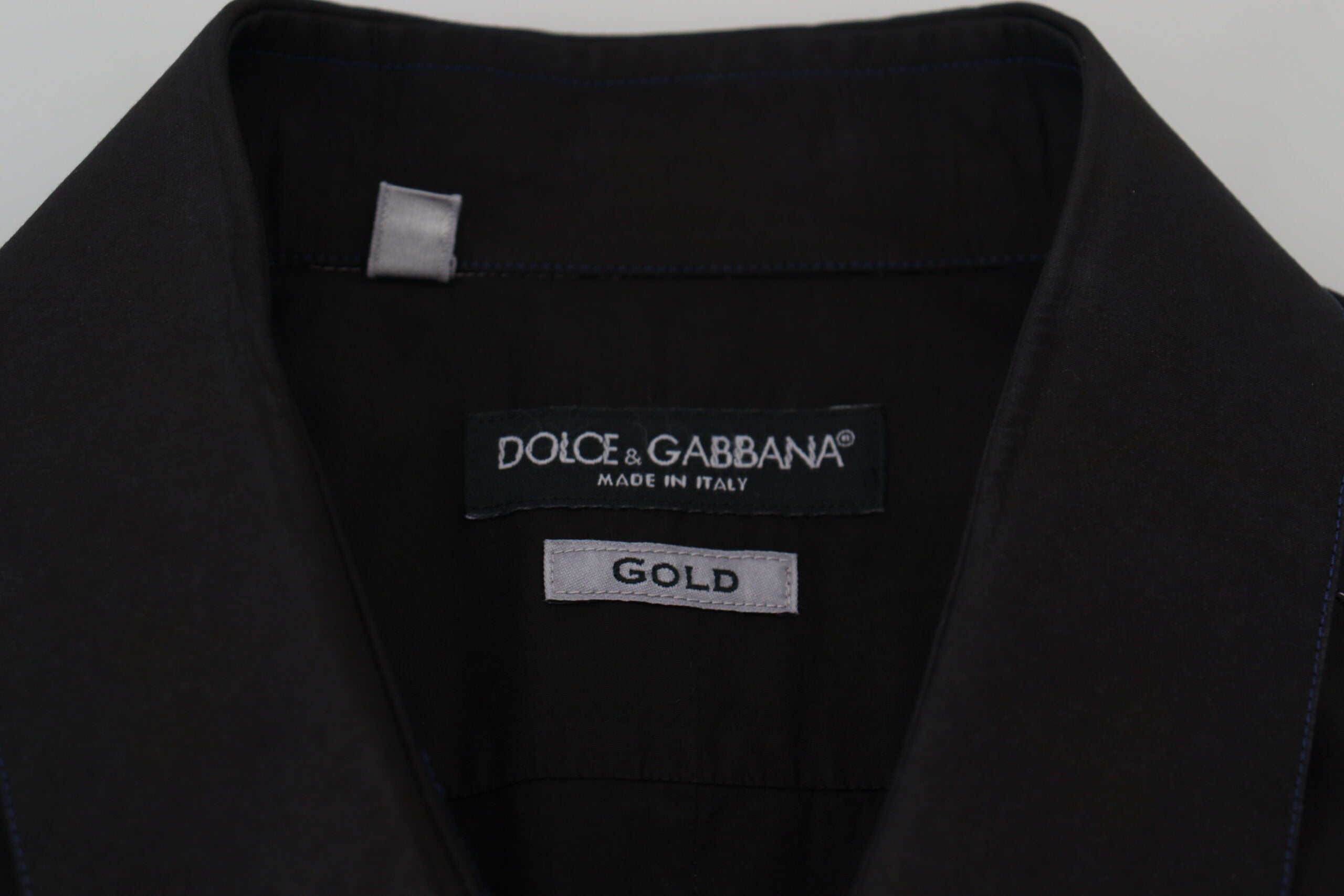 Dolce &amp; Gabbana Black Cotton Collared Long Sleeve GOLD Shirt
