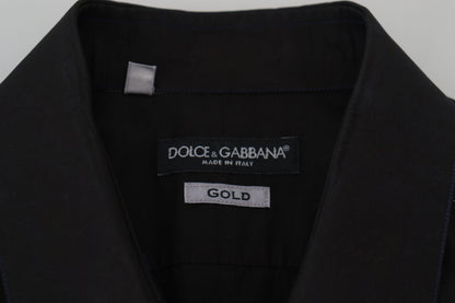 Dolce &amp; Gabbana Black Cotton Collared Long Sleeve GOLD Shirt