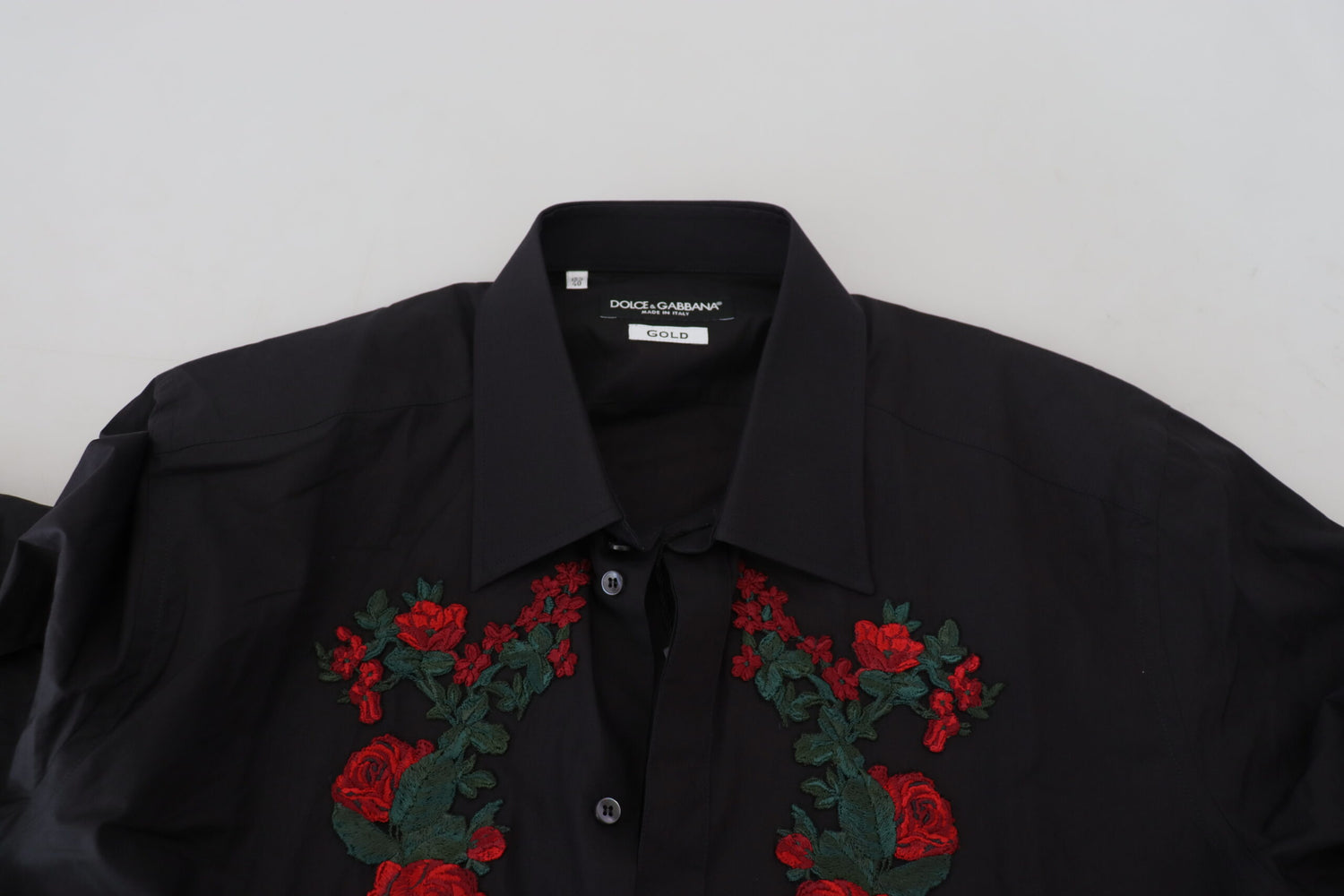 Dolce &amp;amp; Gabbana Svart Blommig Broderi Herr Långärmad GULD Skjorta