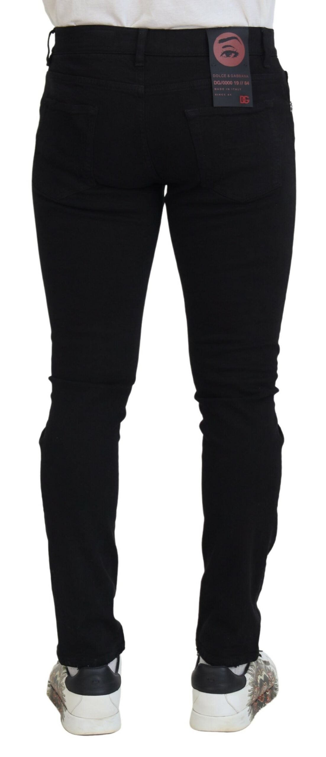 Dolce &amp; Gabbana Black Slim Fit Tattered Denim Cotton Jeans