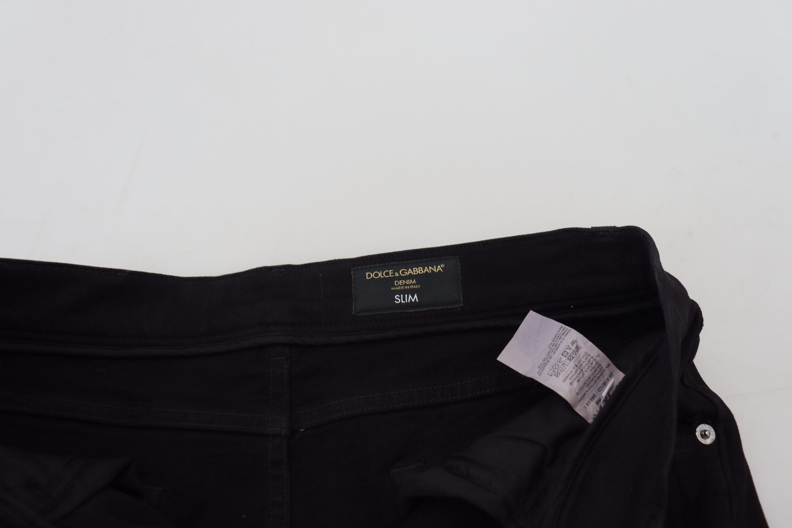 Dolce &amp; Gabbana Black Slim Fit Tattered Denim Cotton Jeans