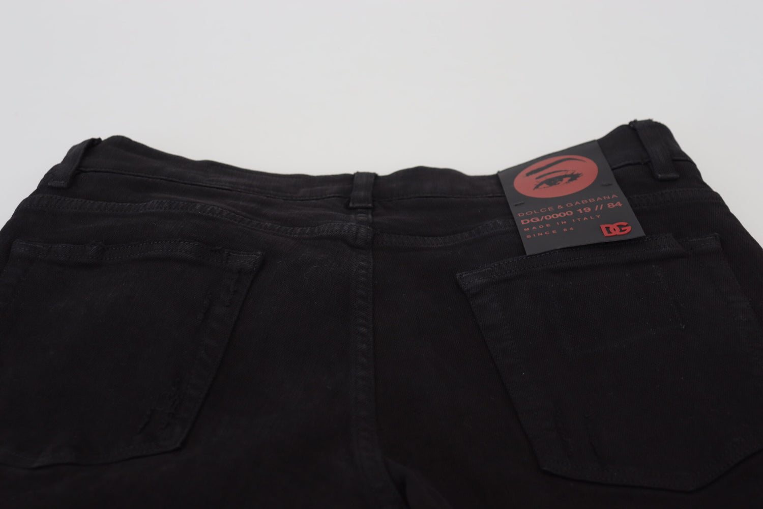 Dolce &amp; Gabbana Black Slim Fit Tattered Denim Cotton Jeans