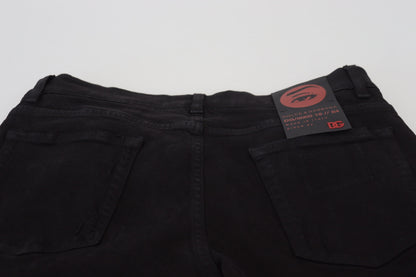 Dolce &amp; Gabbana Black Slim Fit Tattered Denim Cotton Jeans