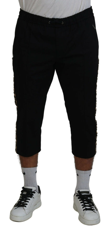 Dolce &amp; Gabbana Black Cotton Elastic Waist DG Logo Cropped Pants