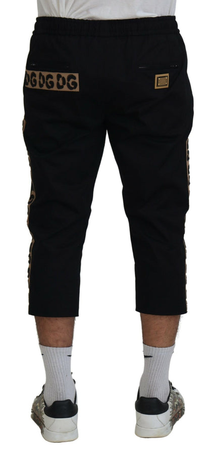 Dolce &amp; Gabbana Black Cotton Elastic Waist DG Logo Cropped Pants