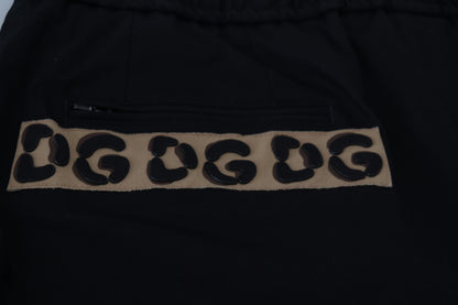 Dolce &amp; Gabbana Black Cotton Elastic Waist DG Logo Cropped Pants