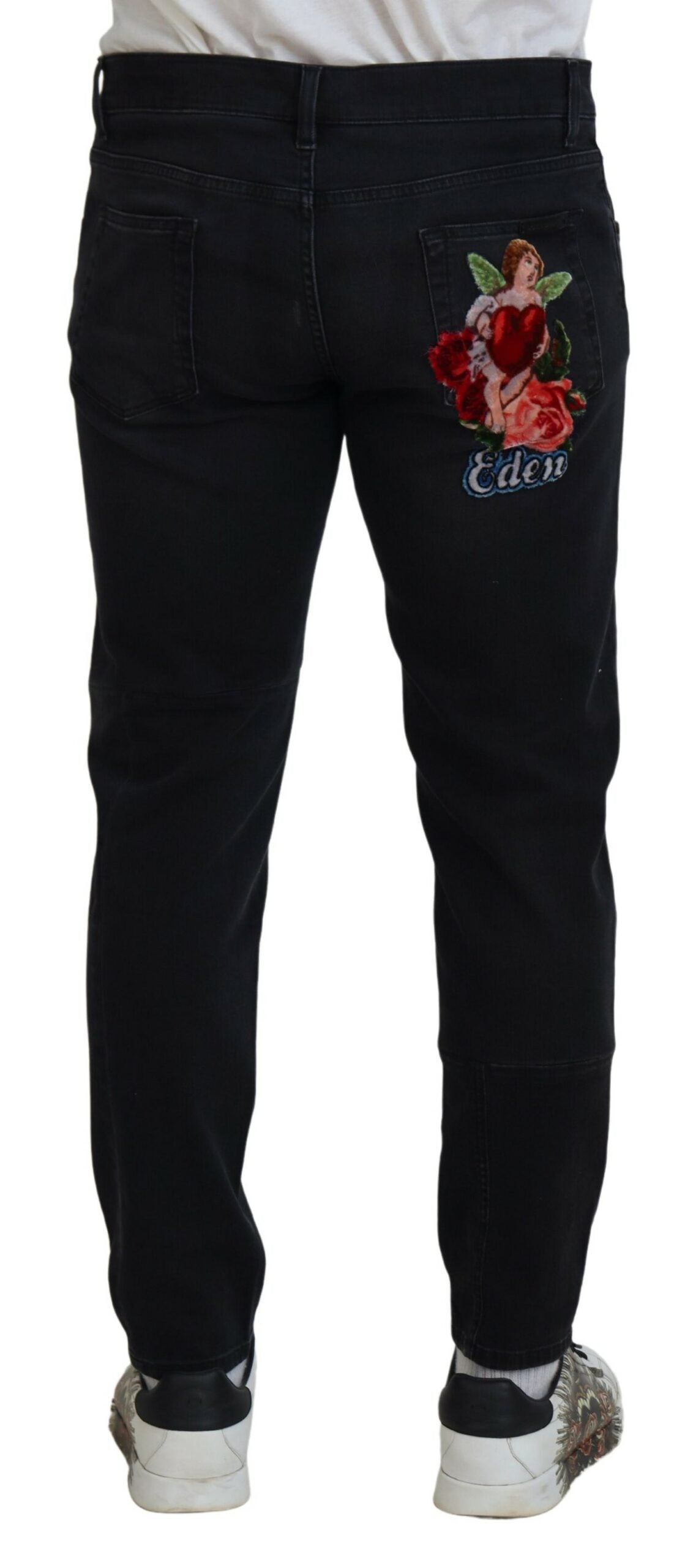 Dolce &amp; Gabbana Black Angel Embroidery Skinny Denim Jeans