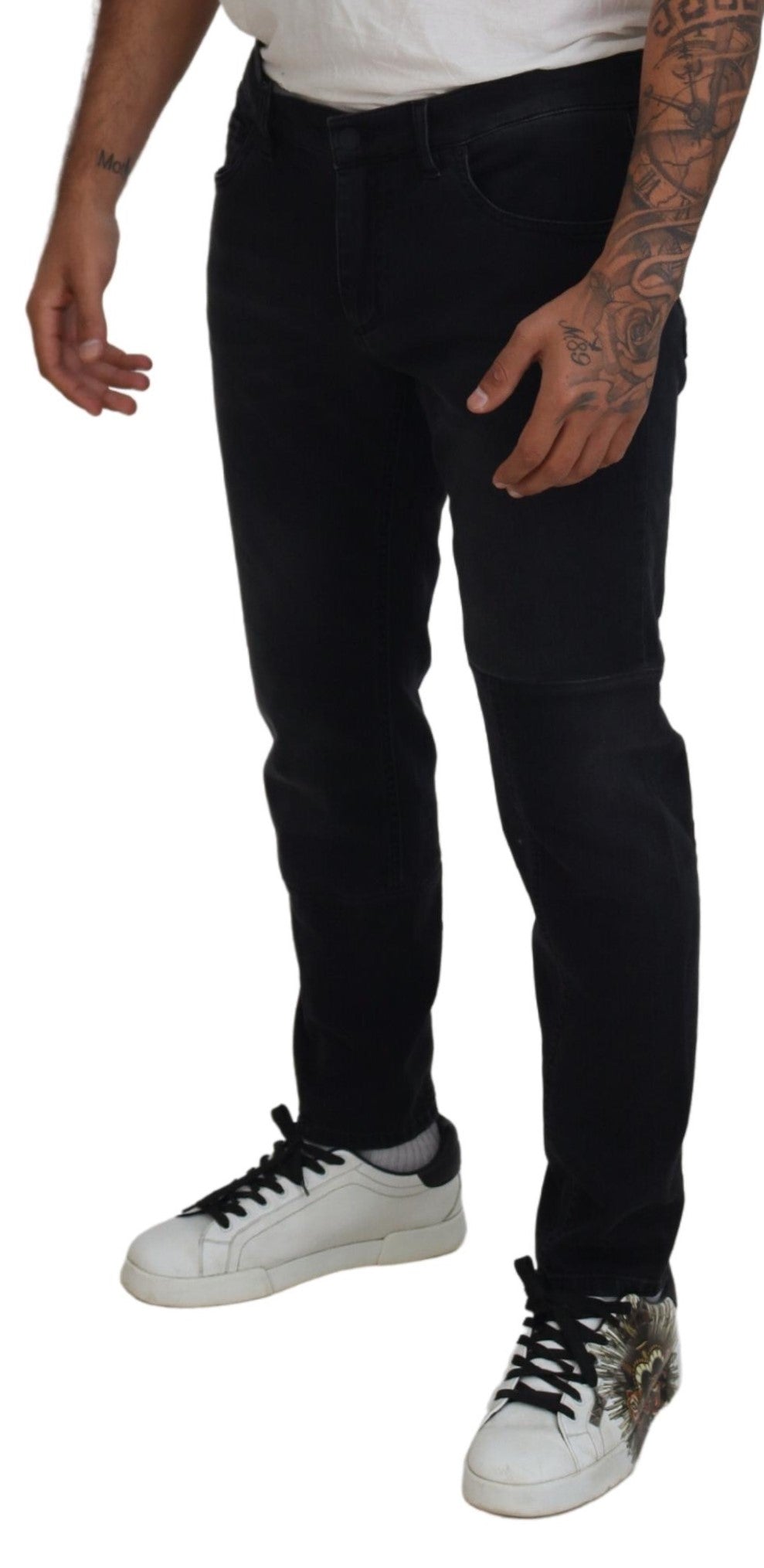 Dolce &amp; Gabbana Black Angel Embroidery Skinny Denim Jeans