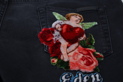 Dolce &amp; Gabbana Black Angel Embroidery Skinny Denim Jeans