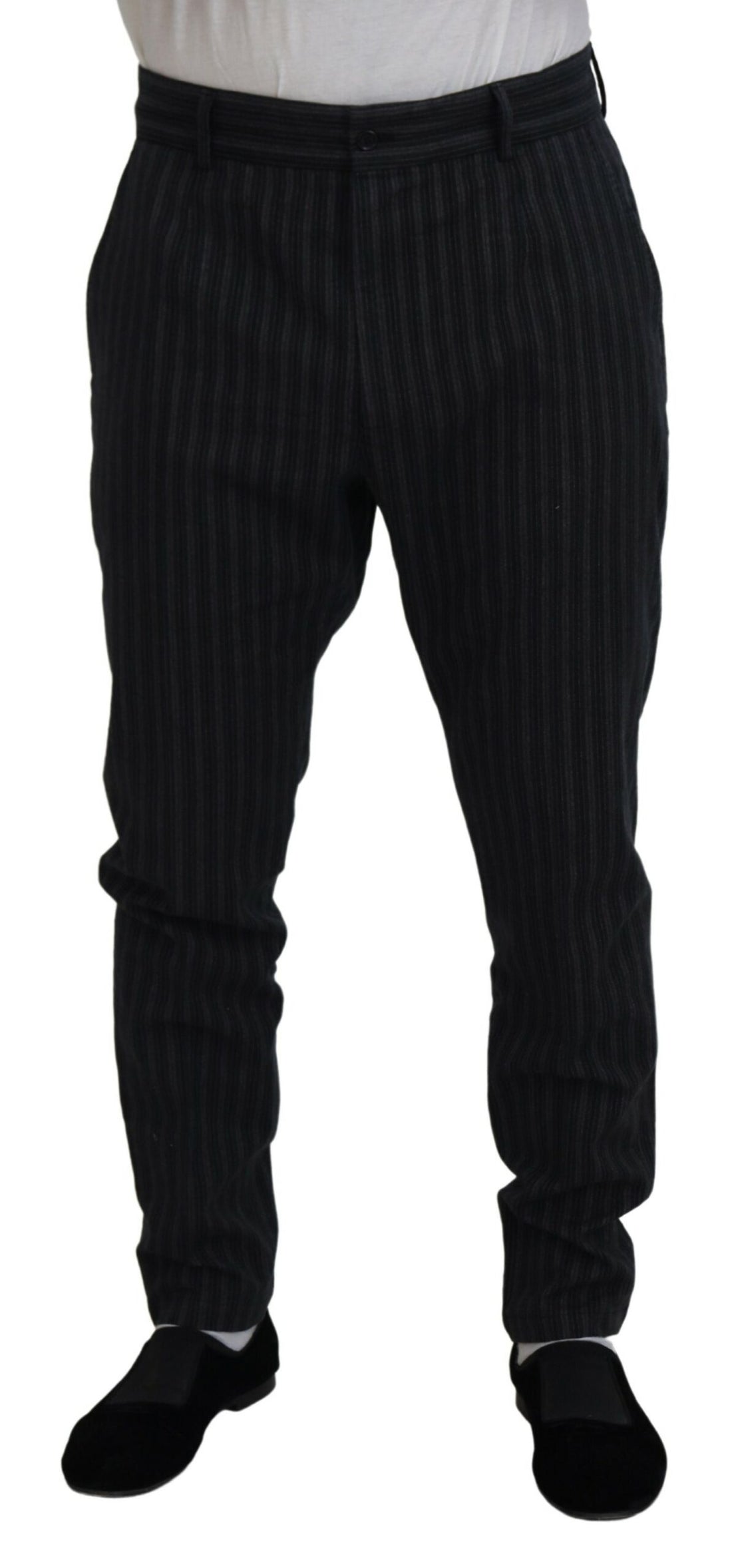 Dolce &amp; Gabbana Dark Gray Stripes Chino Dress Pants