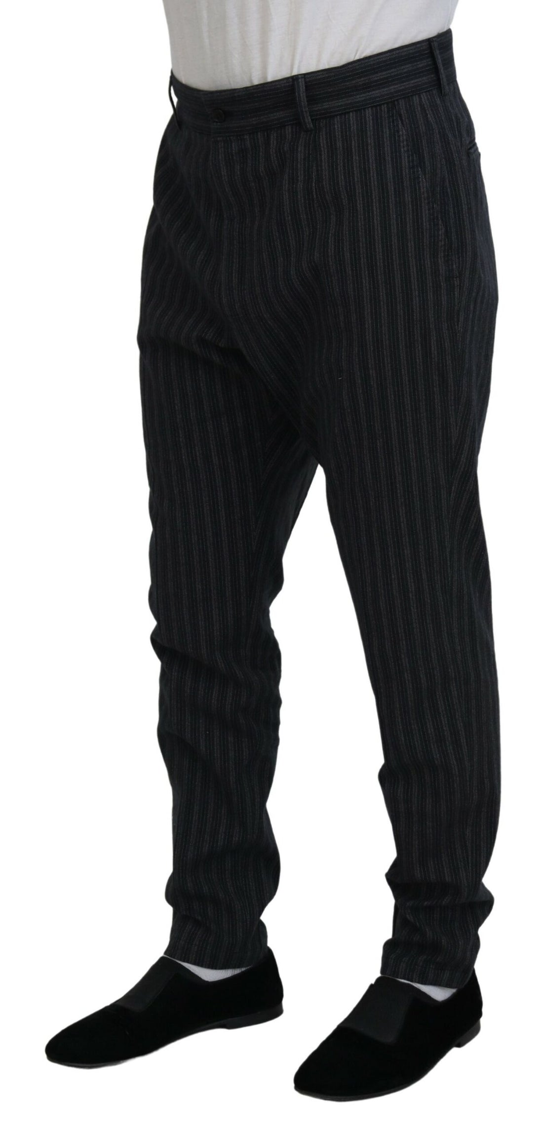 Dolce &amp; Gabbana Dark Gray Stripes Chino Dress Pants