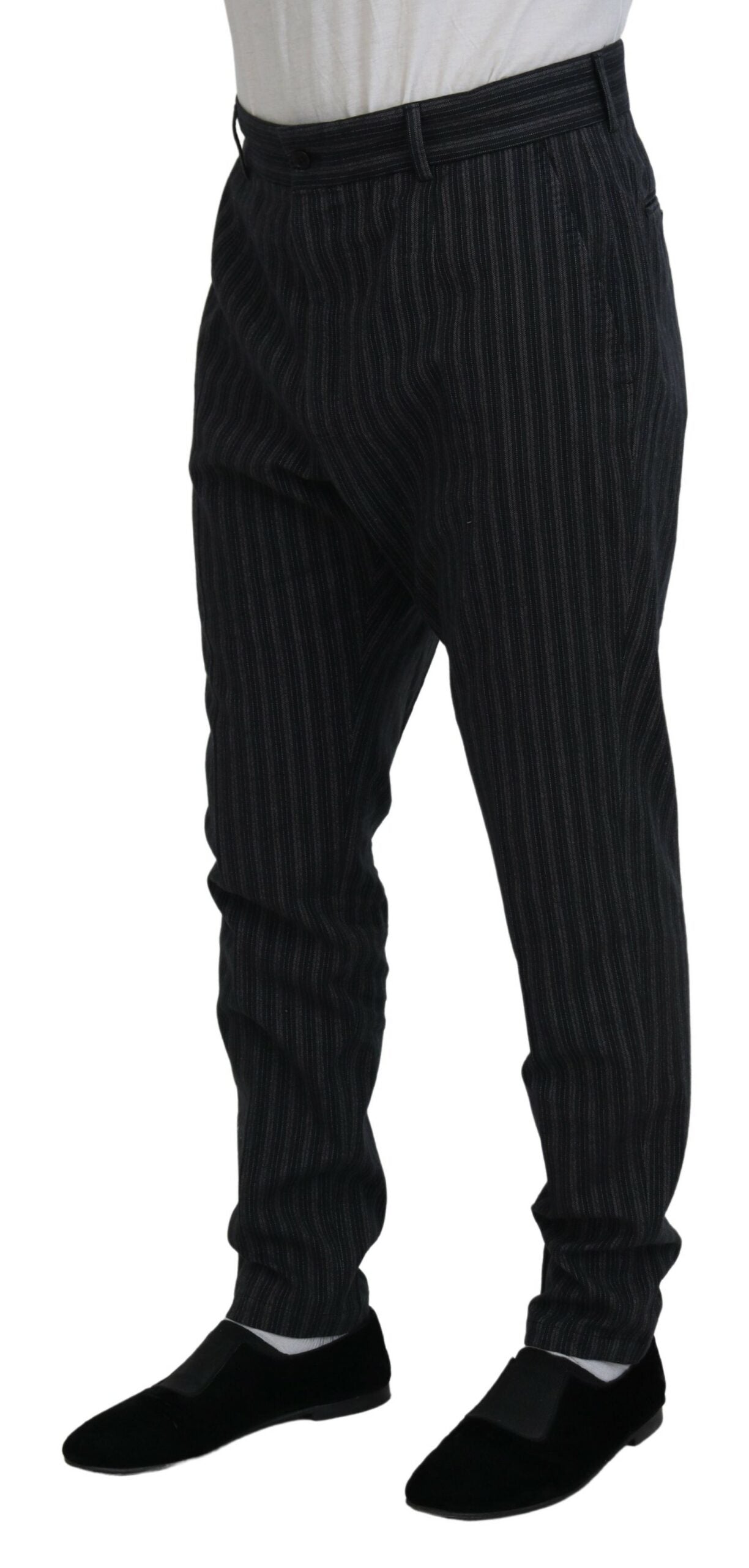 Dolce &amp; Gabbana Dark Gray Stripes Chino Dress Pants