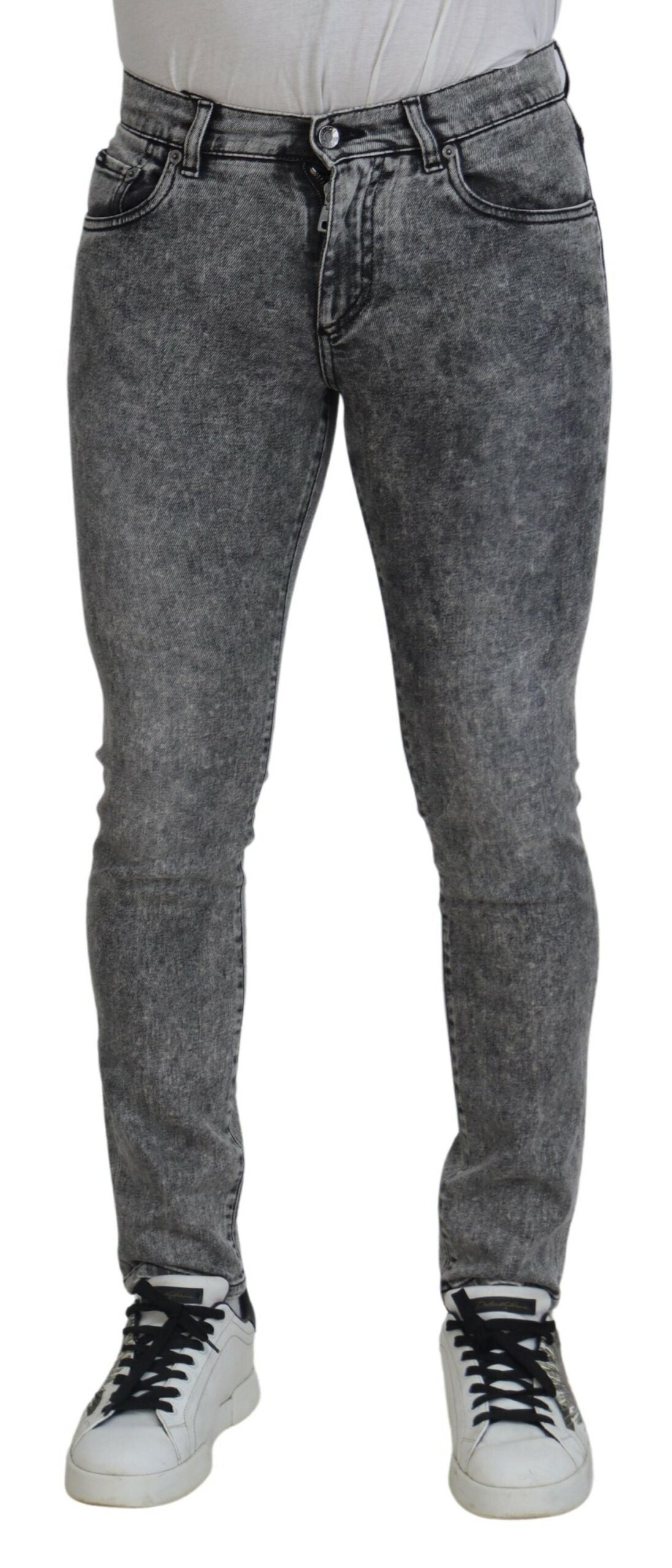Dolce &amp; Gabbana Grey Washed Cotton Slim Fit Men Denim Jeans