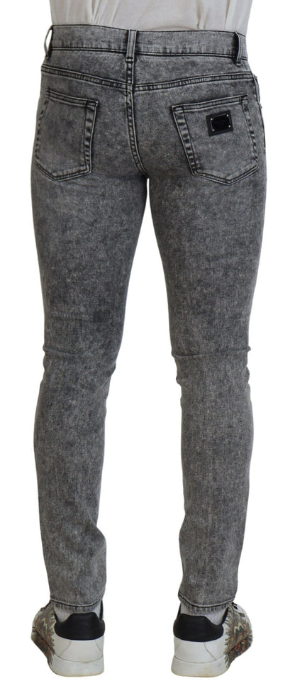 Dolce &amp; Gabbana Grey Washed Cotton Slim Fit Men Denim Jeans