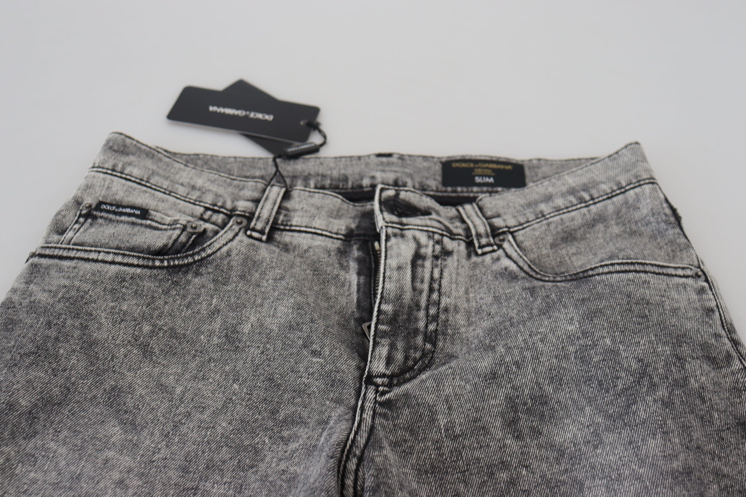 Dolce &amp; Gabbana Grey Washed Cotton Slim Fit Men Denim Jeans