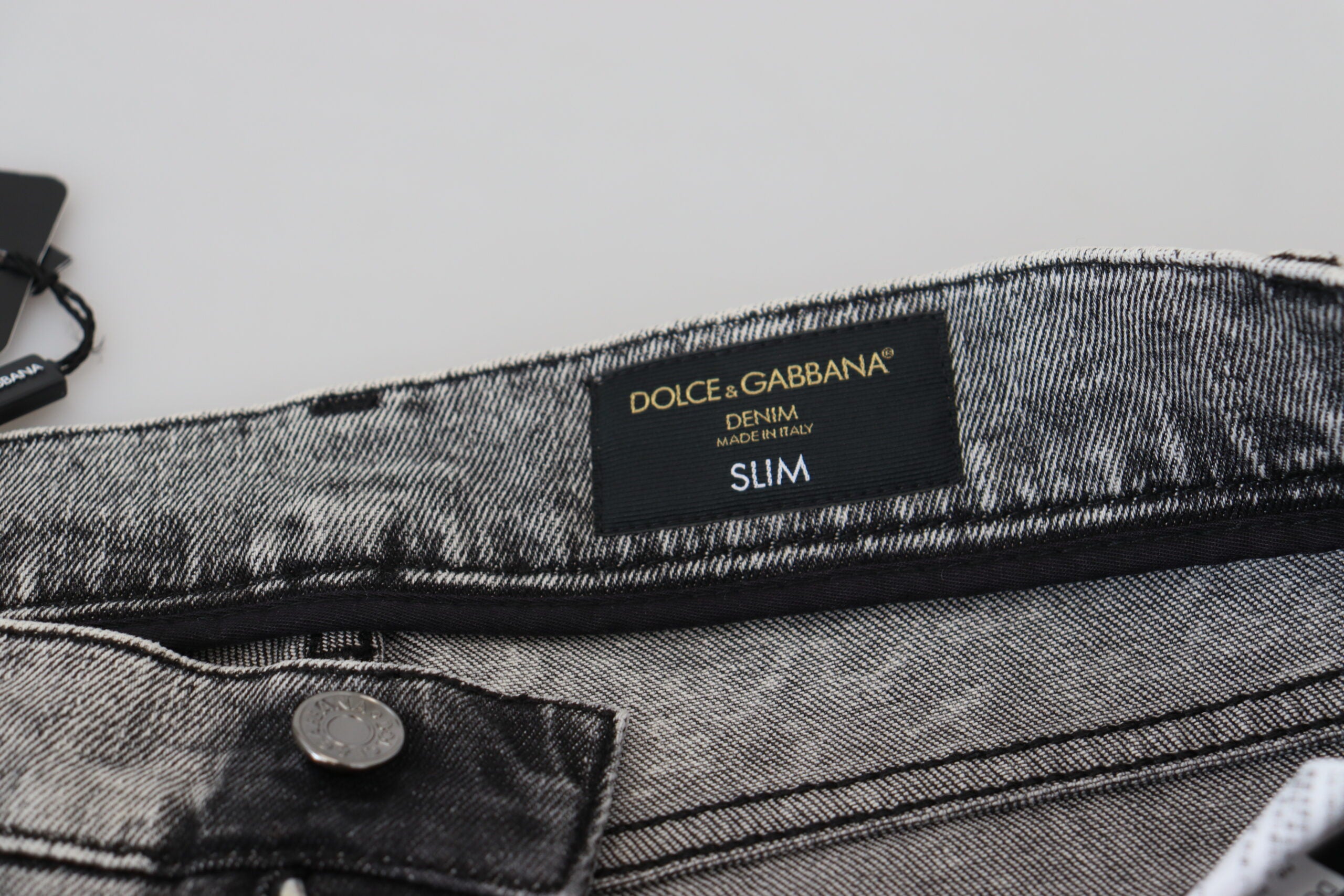 Dolce &amp; Gabbana Grey Washed Cotton Slim Fit Men Denim Jeans