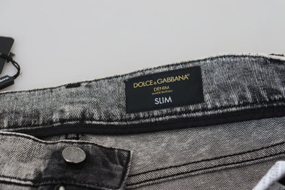 Dolce &amp; Gabbana Grey Washed Cotton Slim Fit Men Denim Jeans