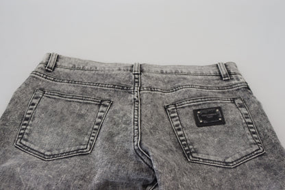 Dolce &amp; Gabbana Grey Washed Cotton Slim Fit Men Denim Jeans