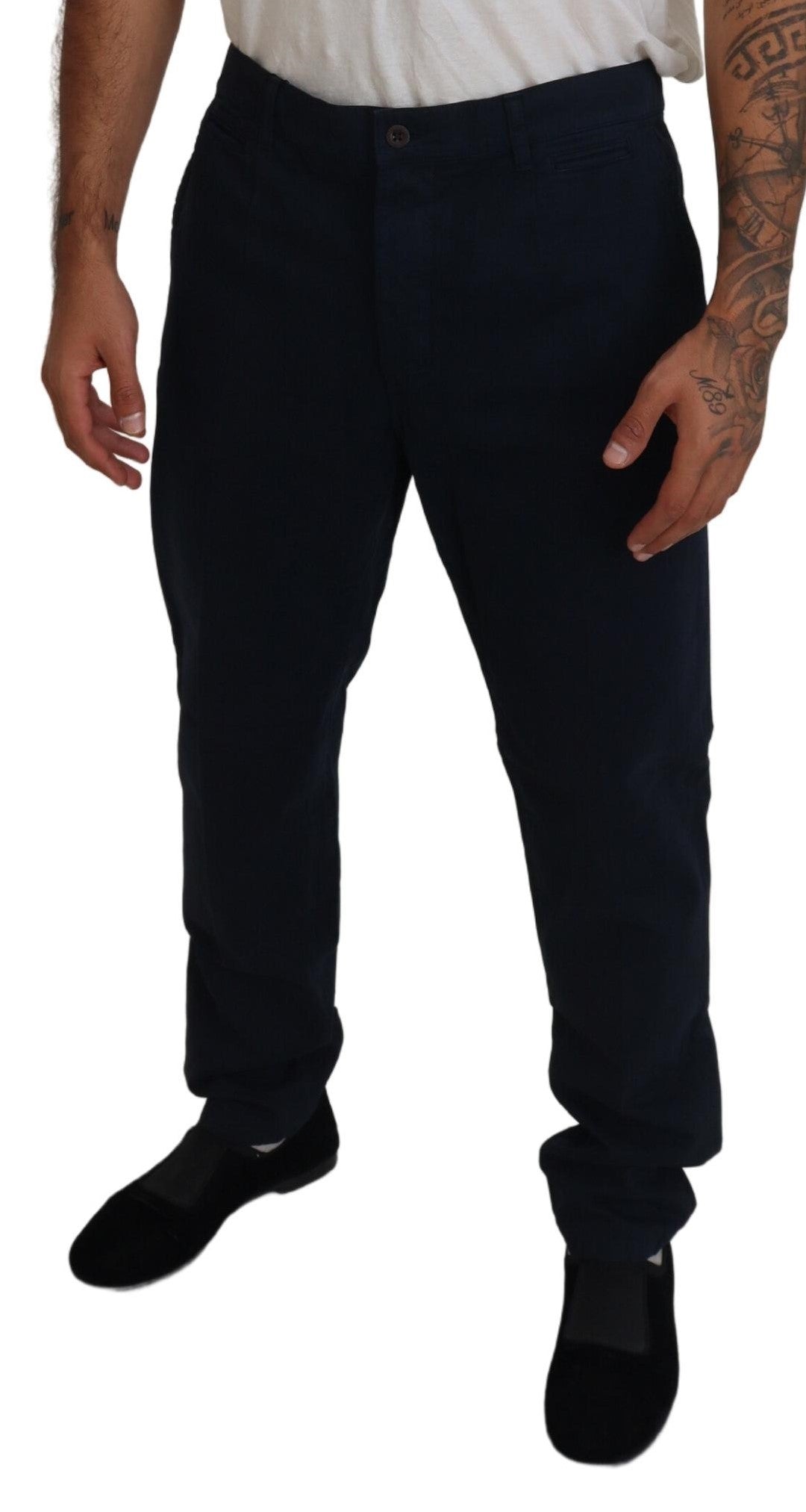 Dolce &amp; Gabbana Blue Cotton Dress Formal Men Pants