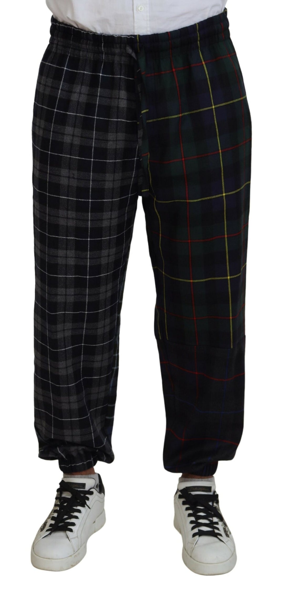 Dolce &amp; Gabbana Multicolor Checkered Wool Men Jogger Pants