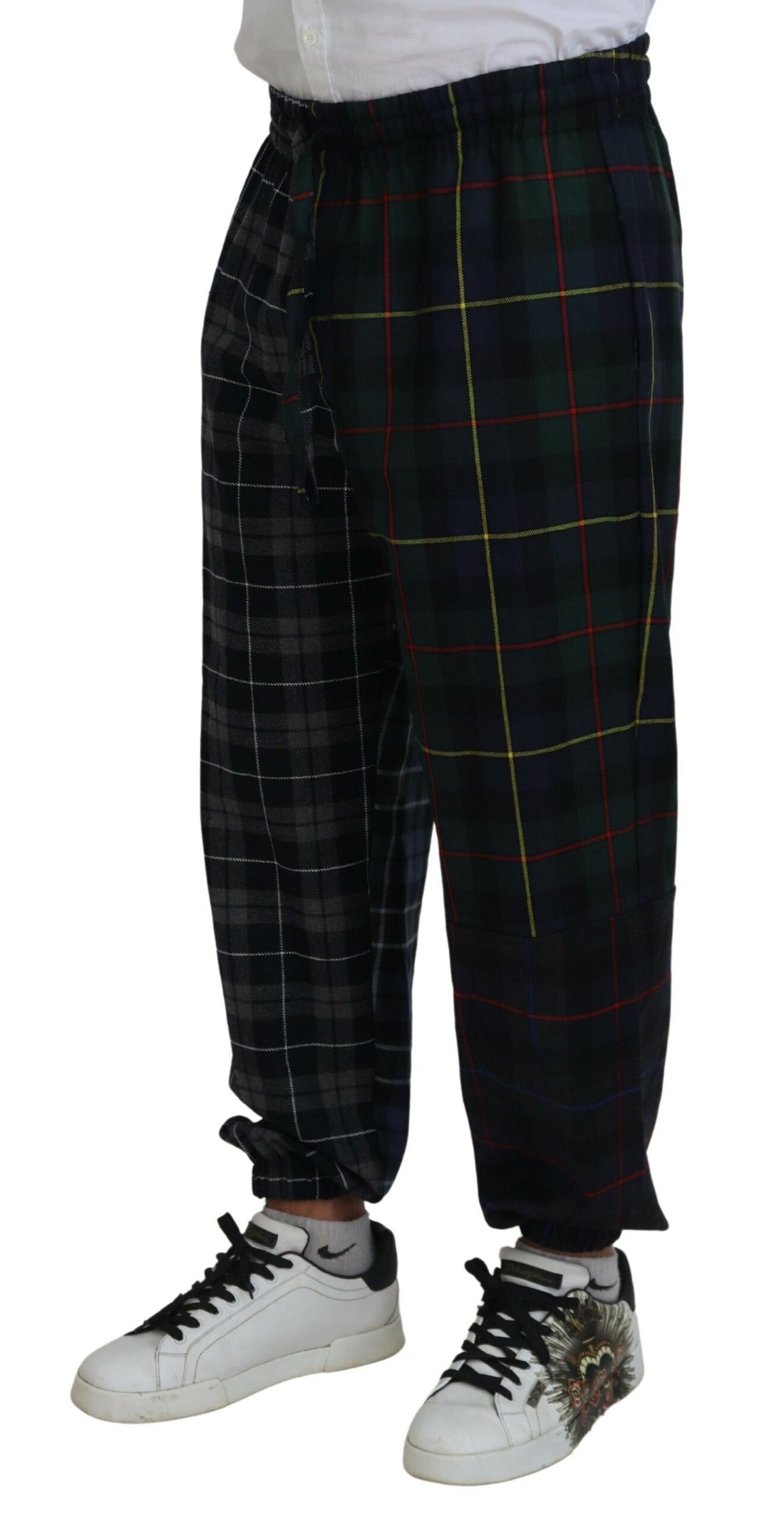 Dolce &amp; Gabbana Multicolor Checkered Wool Men Jogger Pants