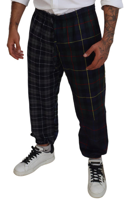 Dolce &amp; Gabbana Multicolor Checkered Wool Men Jogger Pants