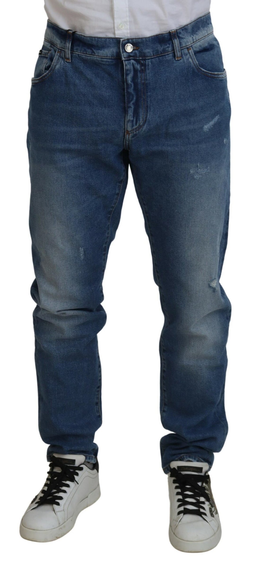 Dolce &amp; Gabbana Blue Washed Skinny Cotton Denim Jeans