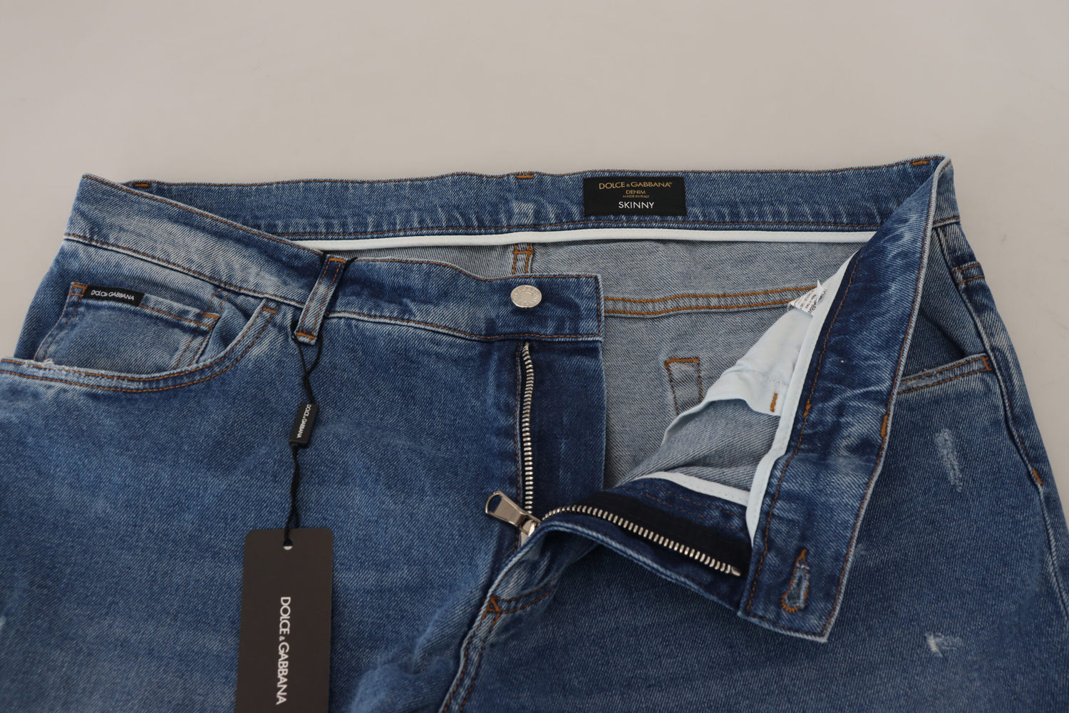 Dolce &amp; Gabbana Blue Washed Skinny Cotton Denim Jeans