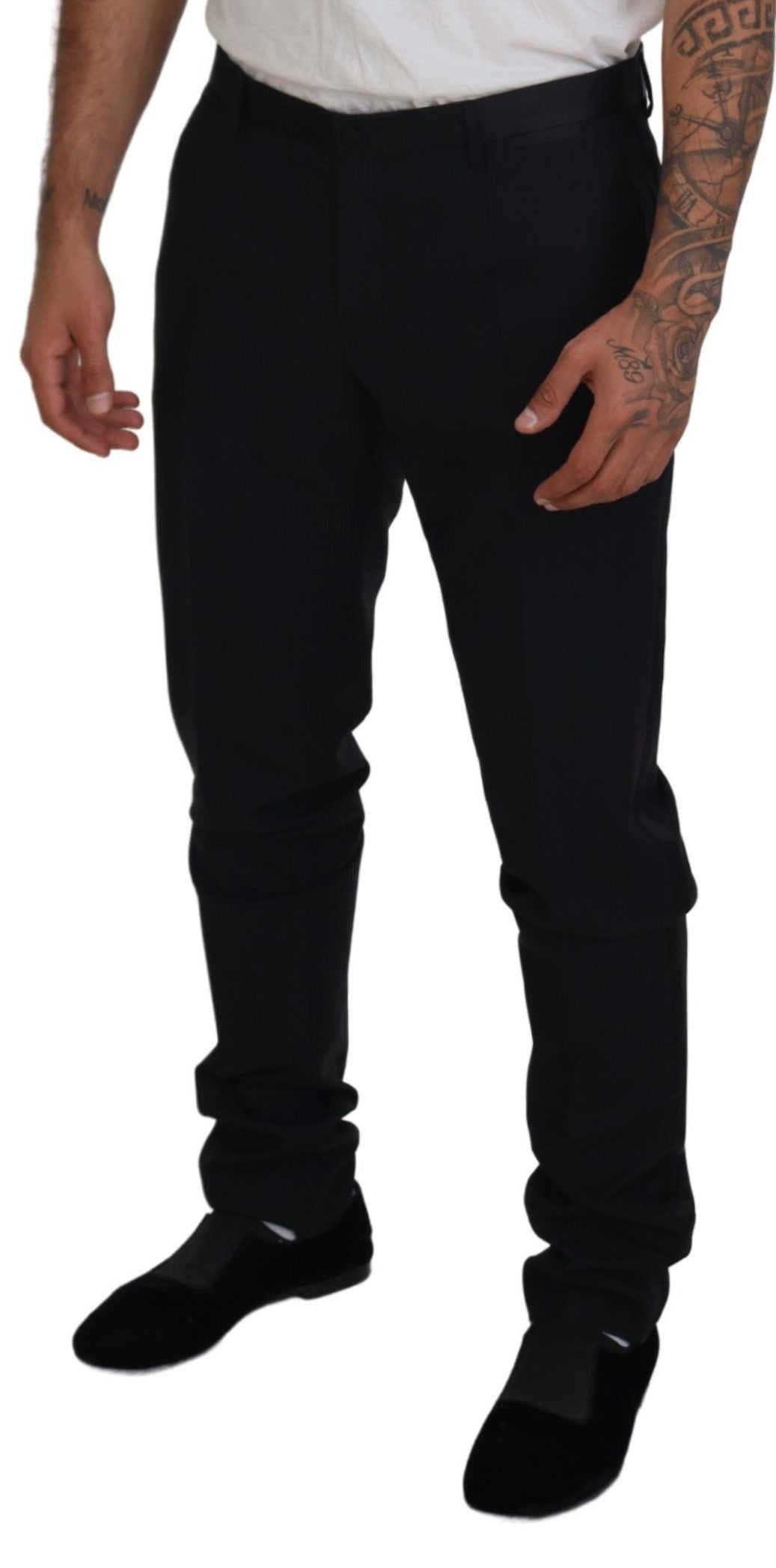 Dolce &amp; Gabbana Black Wool Chino Dress Formal Pants