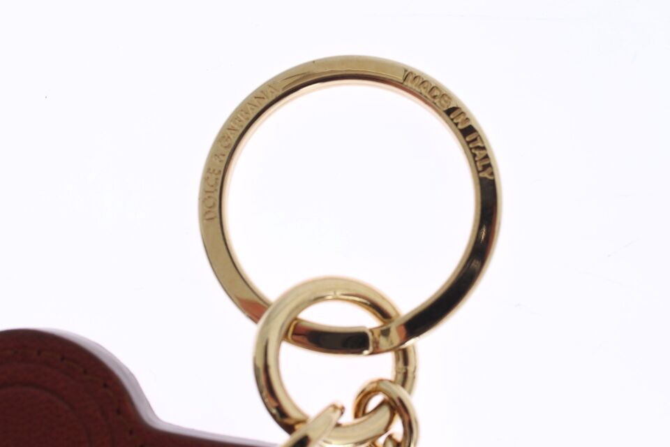 Dolce &amp; Gabbana Brown Leather Miss SICILY Gold Finder Chain Keychain
