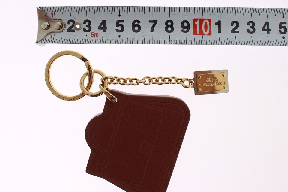 Dolce &amp; Gabbana Brown Leather Miss SICILY Gold Finder Chain Keychain