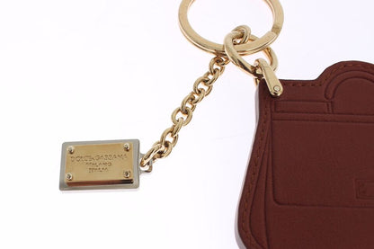Dolce &amp; Gabbana Brown Leather Miss SICILY Gold Finder Chain Keychain