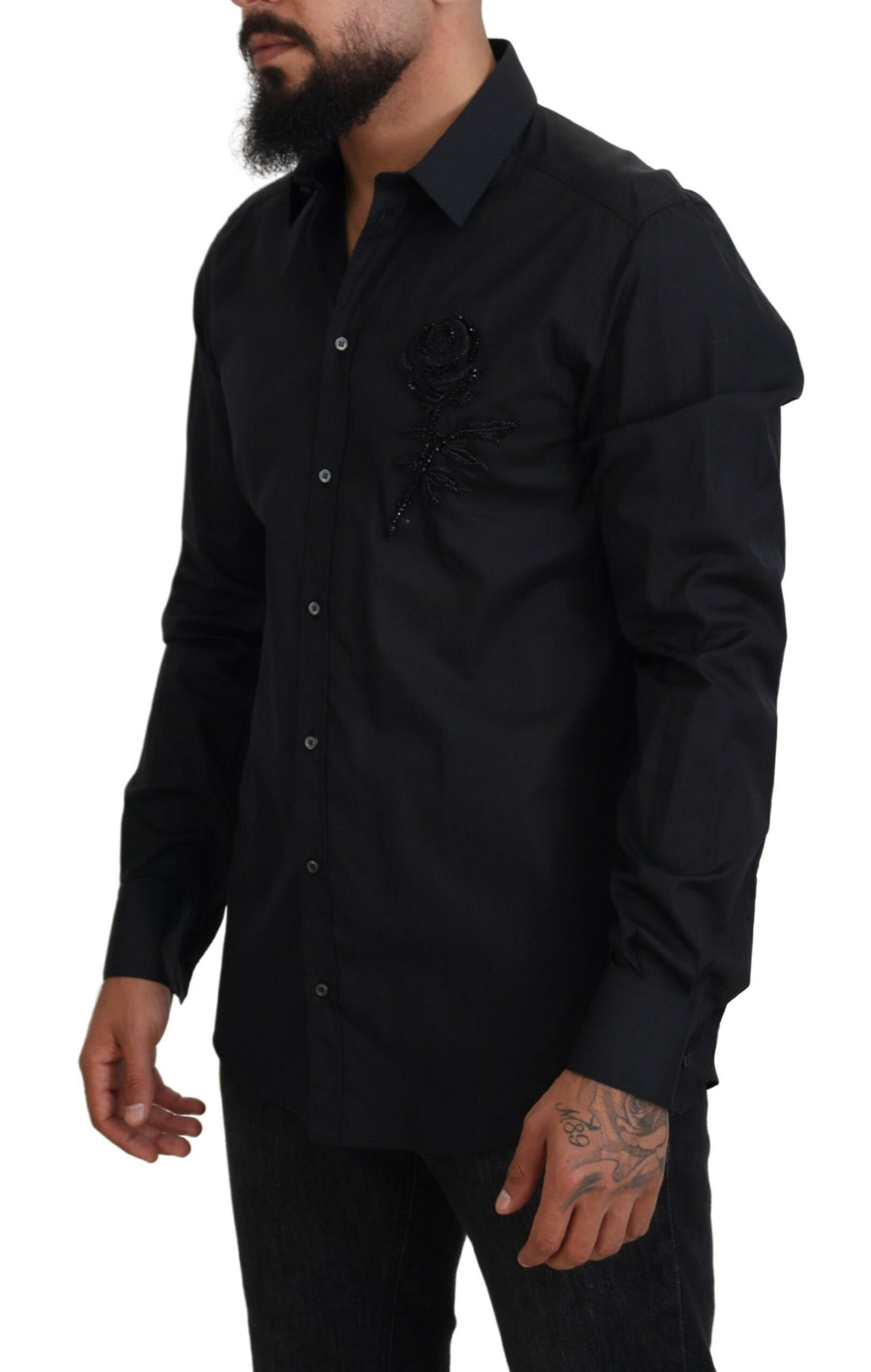 Dolce &amp;amp; Gabbana Black Roses Slim Fit Bomullsskjorta