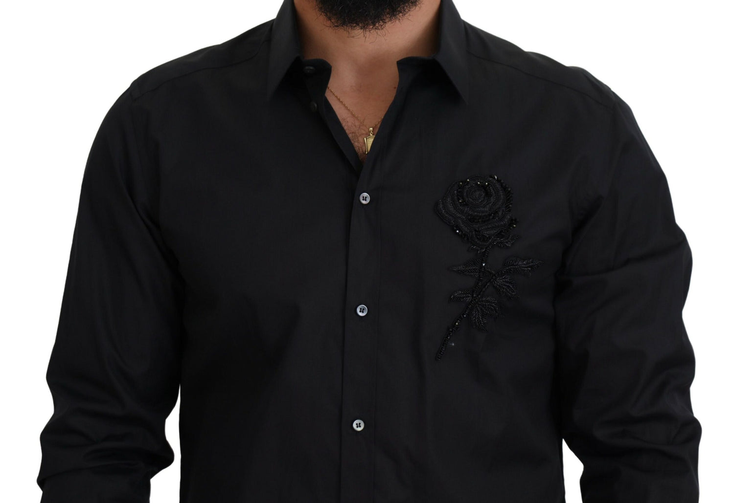 Dolce &amp;amp; Gabbana Black Roses Slim Fit Bomullsskjorta