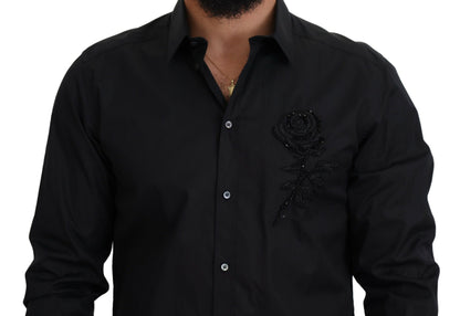Dolce &amp;amp; Gabbana Black Roses Slim Fit Bomullsskjorta