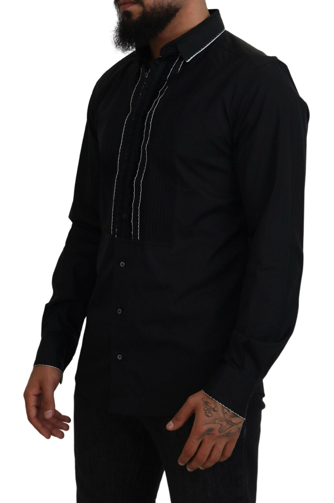 Dolce &amp;amp; Gabbana GULD Svart Slim Fit Bomullsskjorta i Smoking